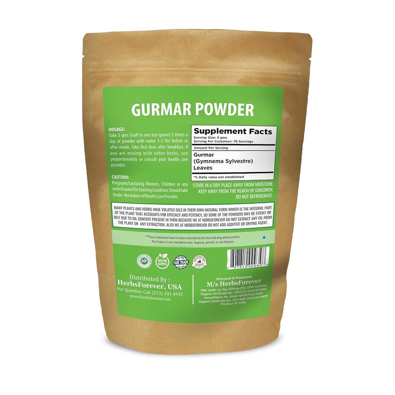 Herbsforever Gurmar Powder Leaves Powder Gymnema Sylvestre Support Healthy Sweet Level Non GMO, Organic, Vegan 230 GMS - Image 3